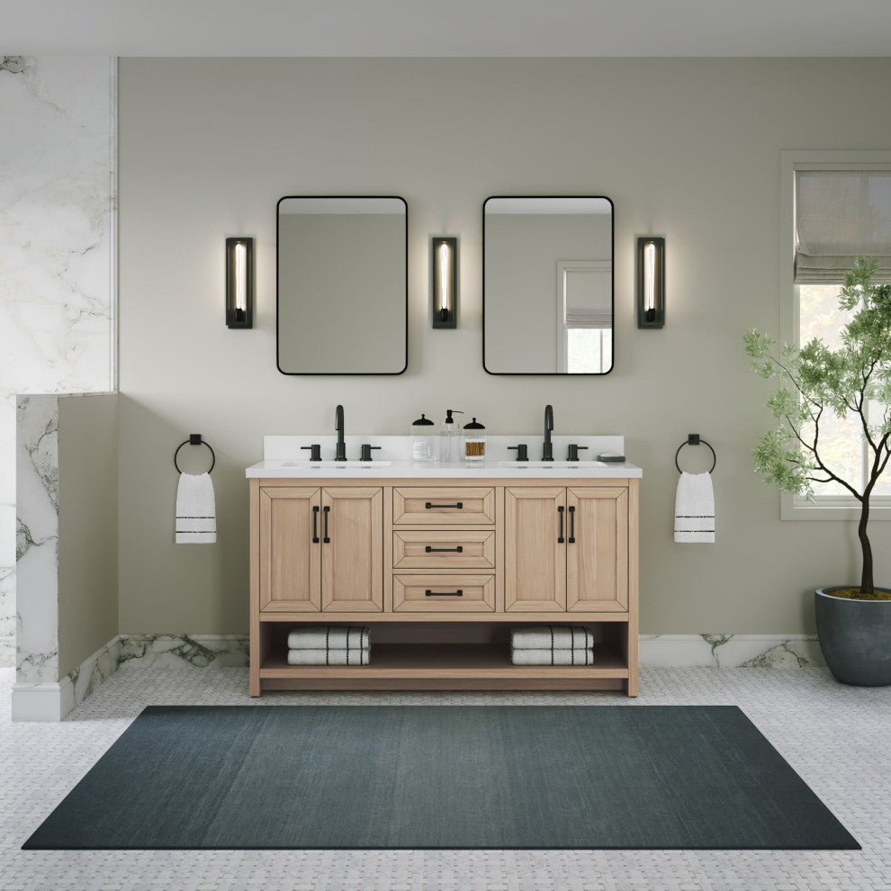 The Asher Bathroom Vanity, Gray, 60", Double Sink, Freestanding