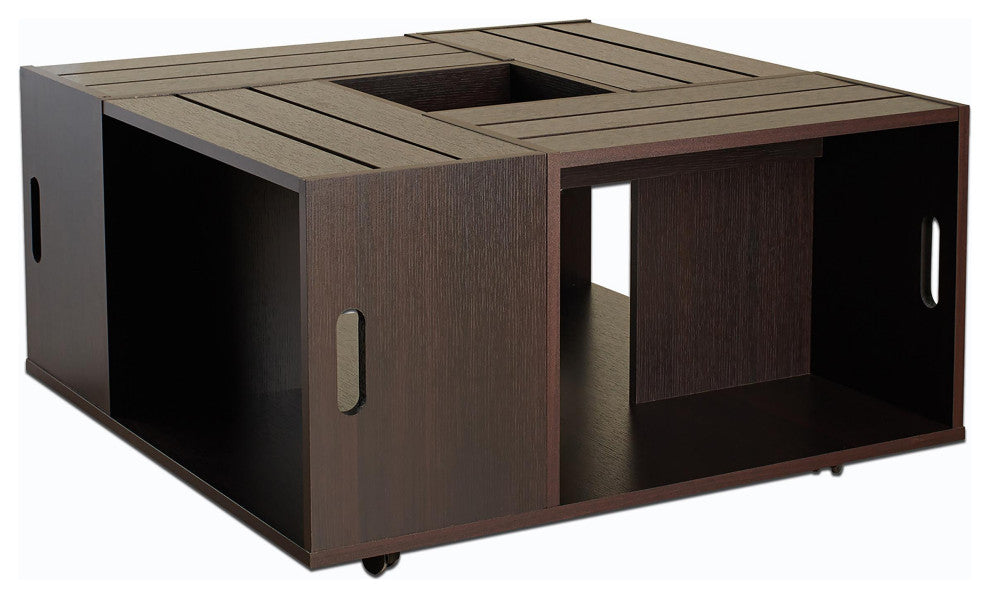 Furniture of America Conteery Wood Coffee Table with Casters in Espresso