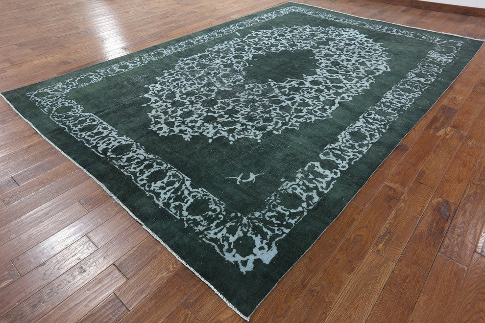 Persian Bargasta Blue Overdyed Hand-Knotted Wool Rug, 10'x14'