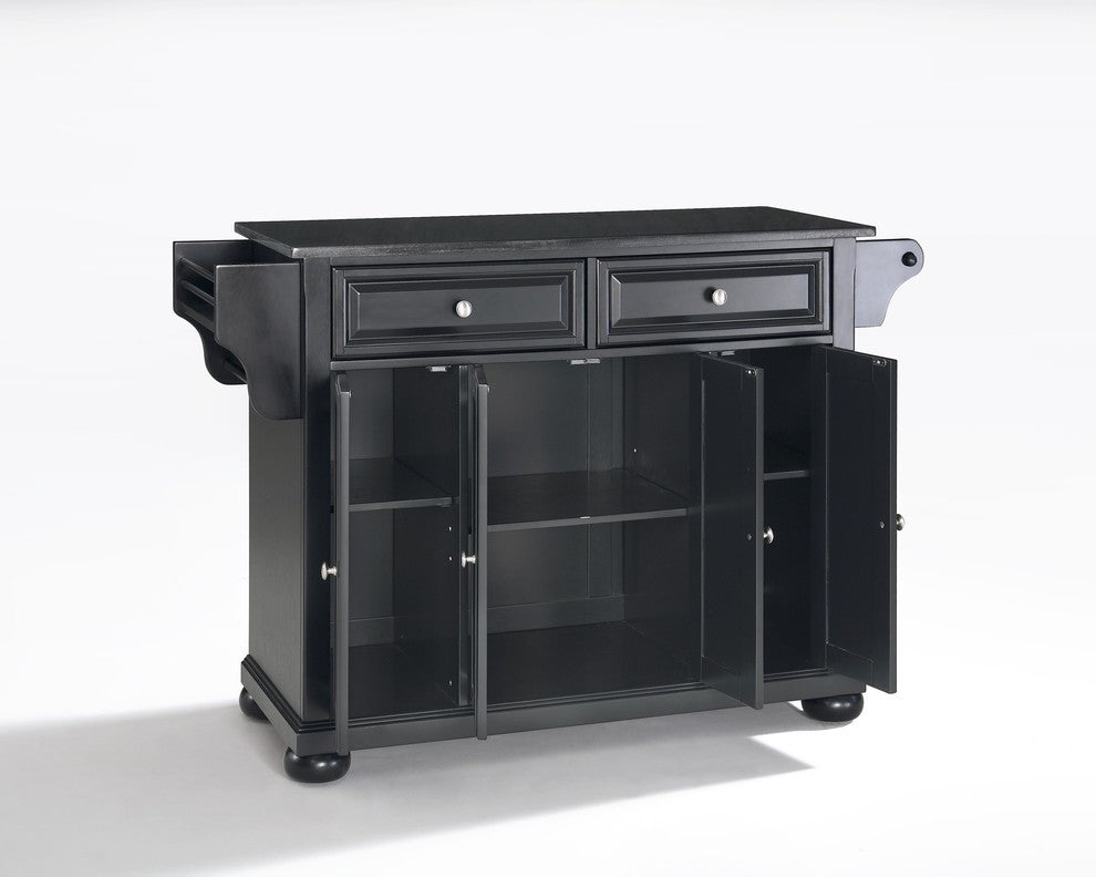 Alexandria Solid Black Granite Top Kitchen Island