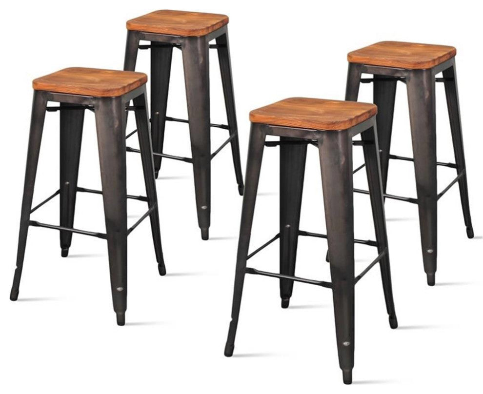 Pemberly Row 30" Backless Bar Stool in Gray/Silver (Set of 4)