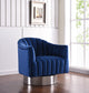 Farrah Velvet Upholstered Accent Chair, Navy, Chrome Swivel Base