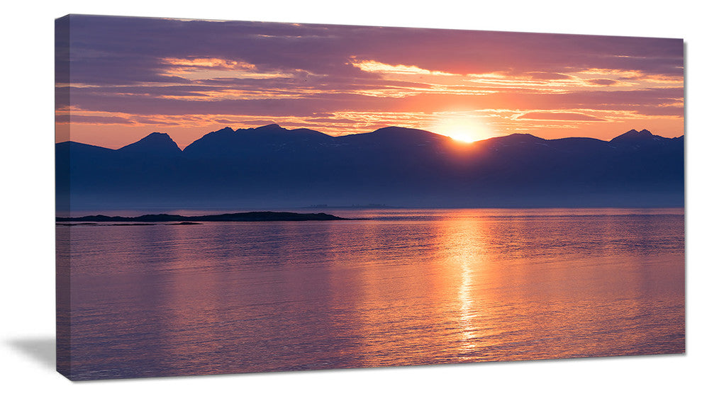 "Norwegian Seashore At Sunset" Modern Seascape Canvas Artwork, 40"x20"