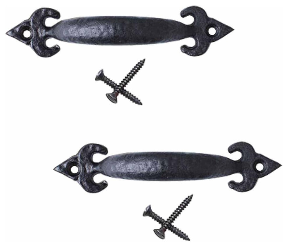 Black Wrought Iron Cabinet Handle 5" L Ornate Pull Rust Resistant Pack of 2