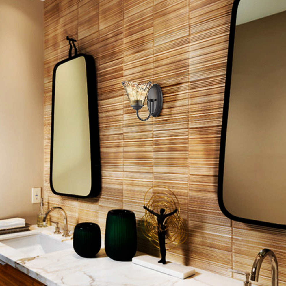 Rustic Wall Sconces Set of 2 With Amber Glow Glass