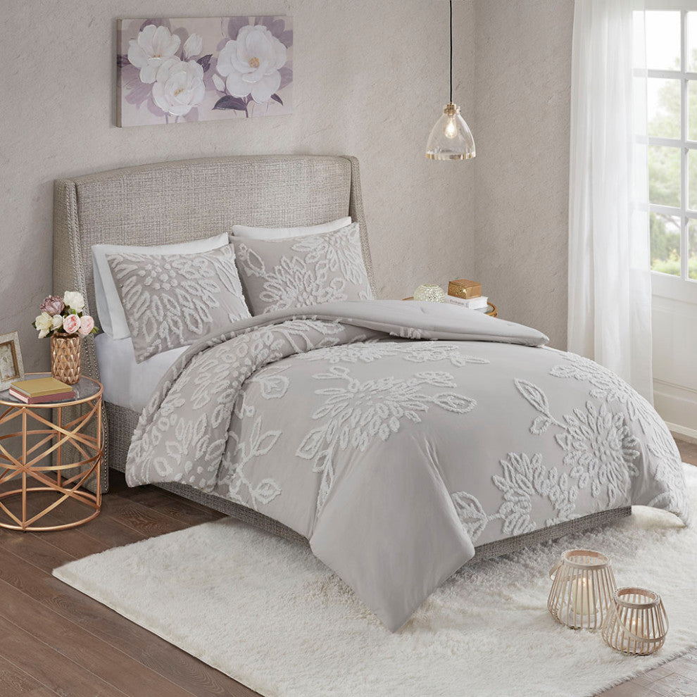 Madison Park Veronica 3 Piece Tufted Cotton Chenille Floral Comforter Set