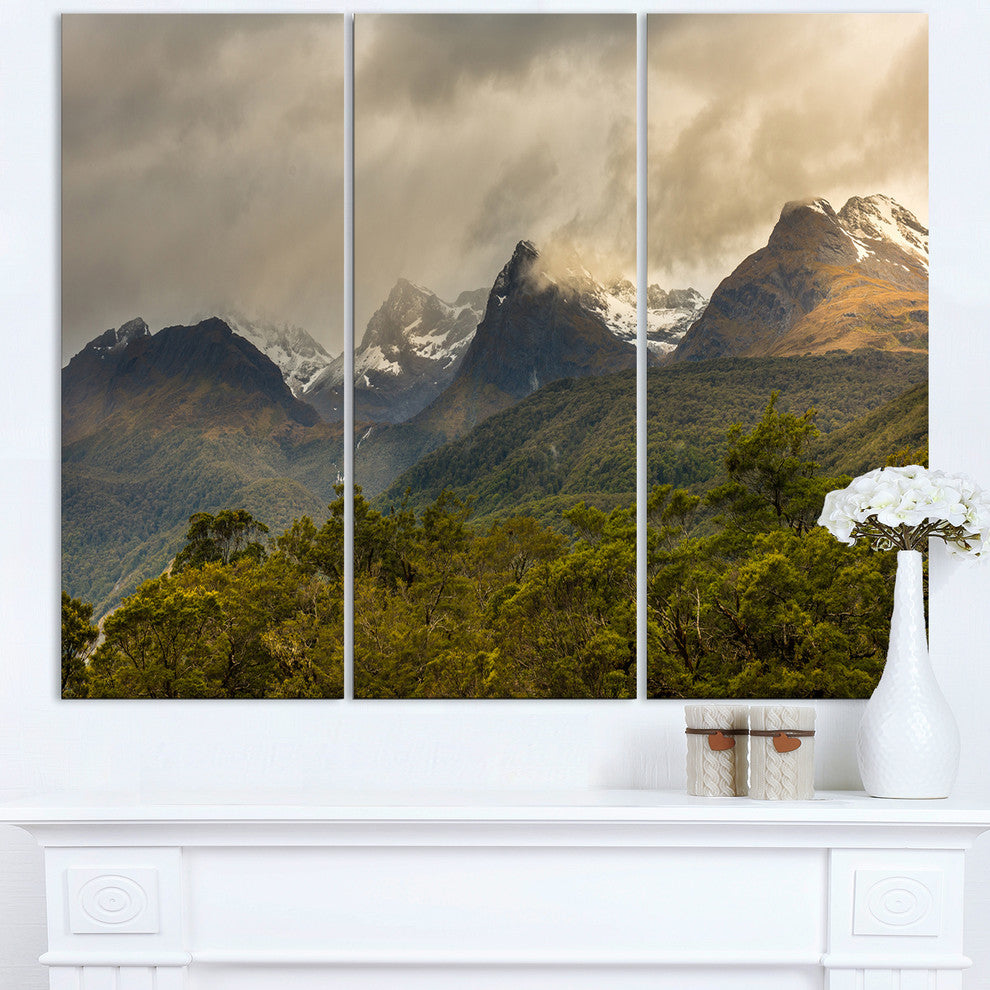 "Green Mountains Under Stormy Clouds" Metal Wall Art, 3 Panels, 36"x28"