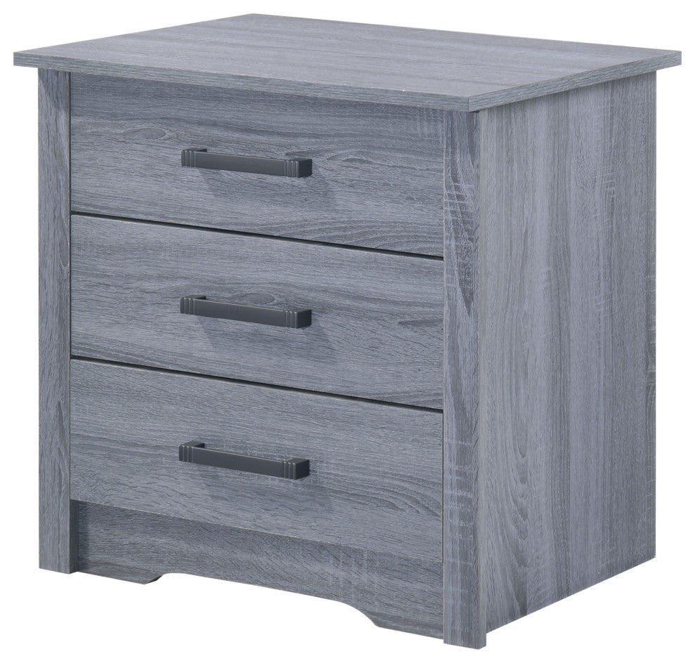 Hudson 3 Drawer Nightstand, Gray