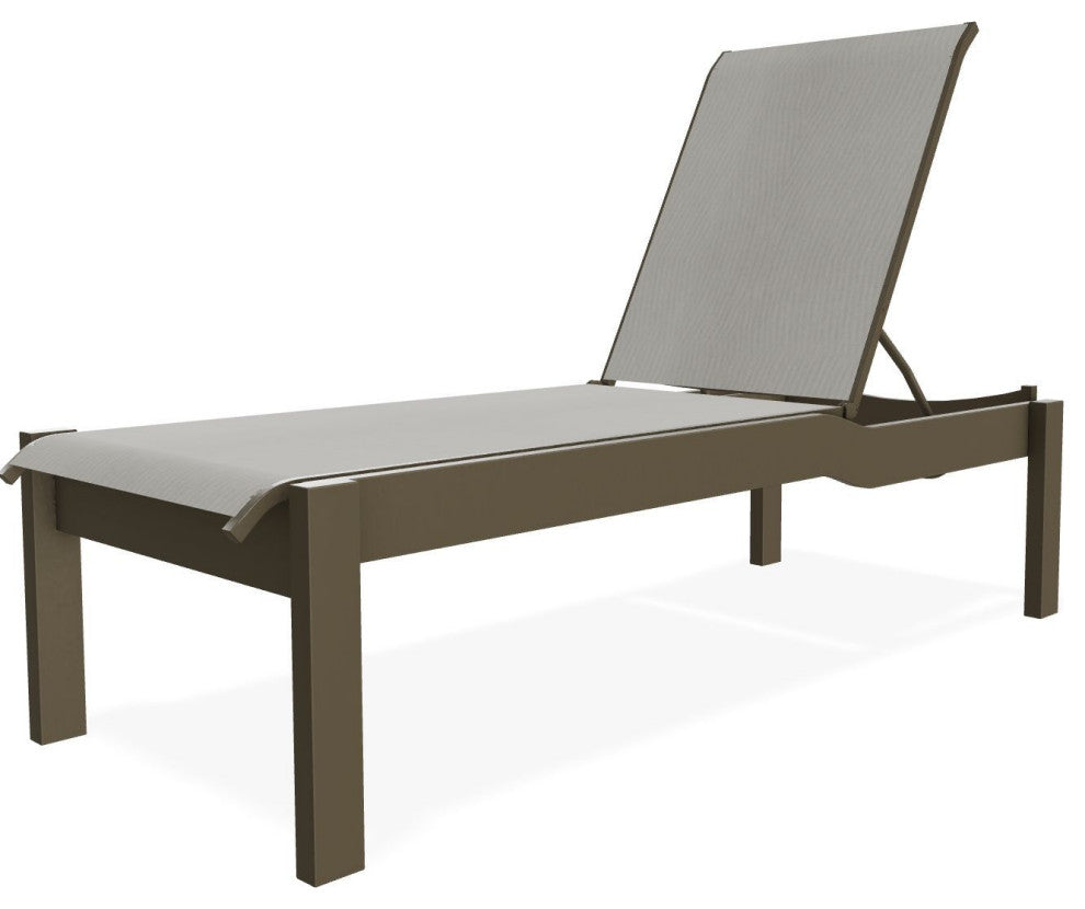 Leeward Sling Stackable Outdoor Chaise Lounge, Augustine Oyster/Beachwood