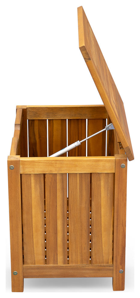 Travis Outdoor 30 Gallon Wood Storage Deck Box With Louvered Paneling, Teak
