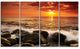 "Bright Sunset Over Rocky Shore" Modern Seashore Canvas Art, 4 Panels, 48"x28"