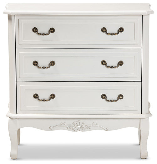 Gabrielle French Country Provincial White-Finished 3-Drawer Wood Storage Cabinet