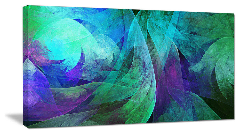 Green Fractal Abstract Pattern, Oversized Abstract Canvas Art Print, 60x28