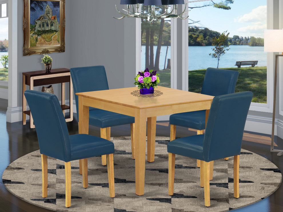 5Pc Square 36" Table And Four Parson Chair, Oak Leg And Pu Leather Color Oasis