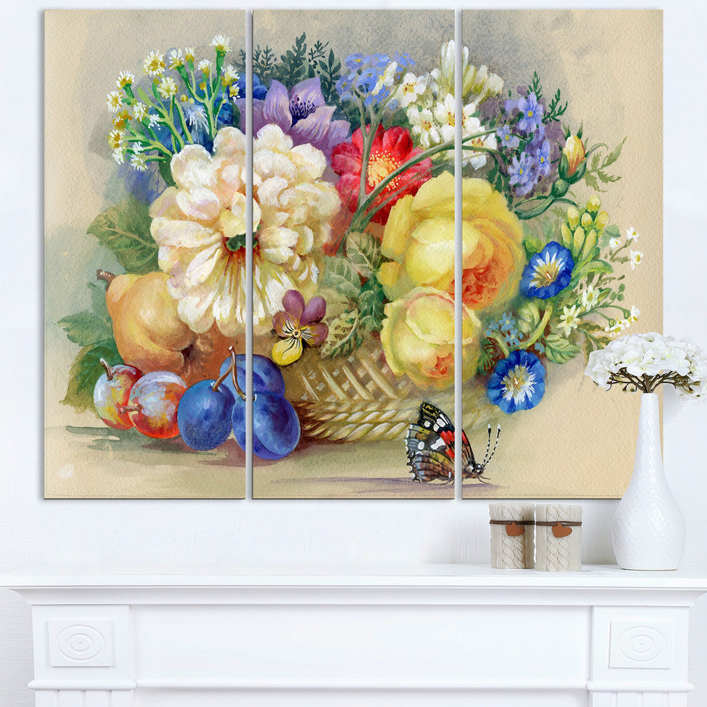 "Bunch of Flowers and Fruits" Metal Wall Art, 3 Panels, 36"x28"