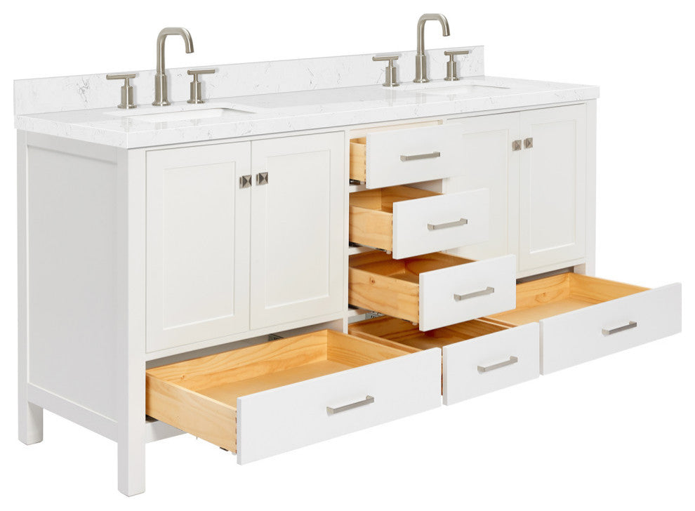 Ariel Cambridge 72" Double Rectangle Sinks Vanity, Carrara Quartz