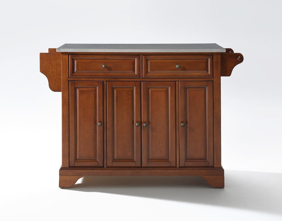 Crosley Furniture LaFayette Wood Kitchen Island in Cherry & Silver