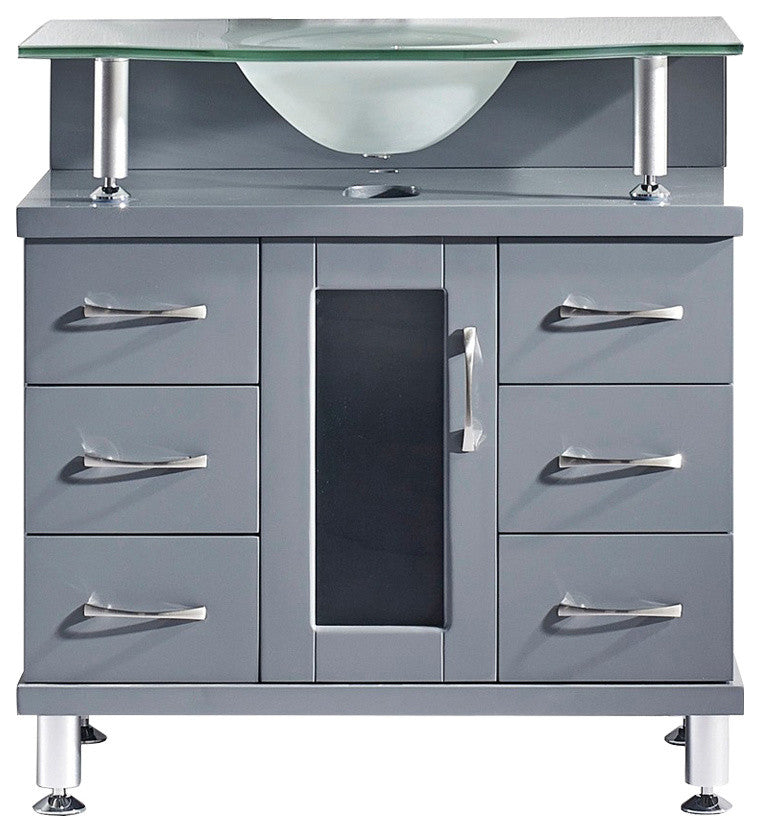 Vincente 32" Single Bathroom Vanity Set Gray, Frosted Tempered Glass Top