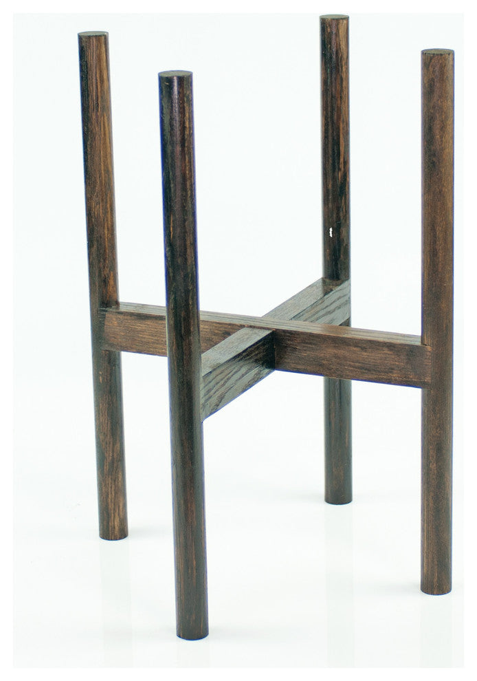 Large Wood Plant Stand With Round Legs 10'' Dark Walnut Color (Ash) Made in USA