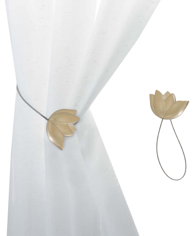 Magnetic Tulip Curtain Tieback "“ Elegant Resin Design with Strong Magnet, Gold, Pack of 1