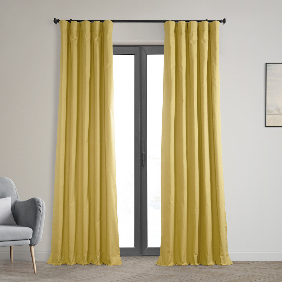 Solid Cotton Blackout Curtain Single Panel, Light Ochre, 50w X 108l