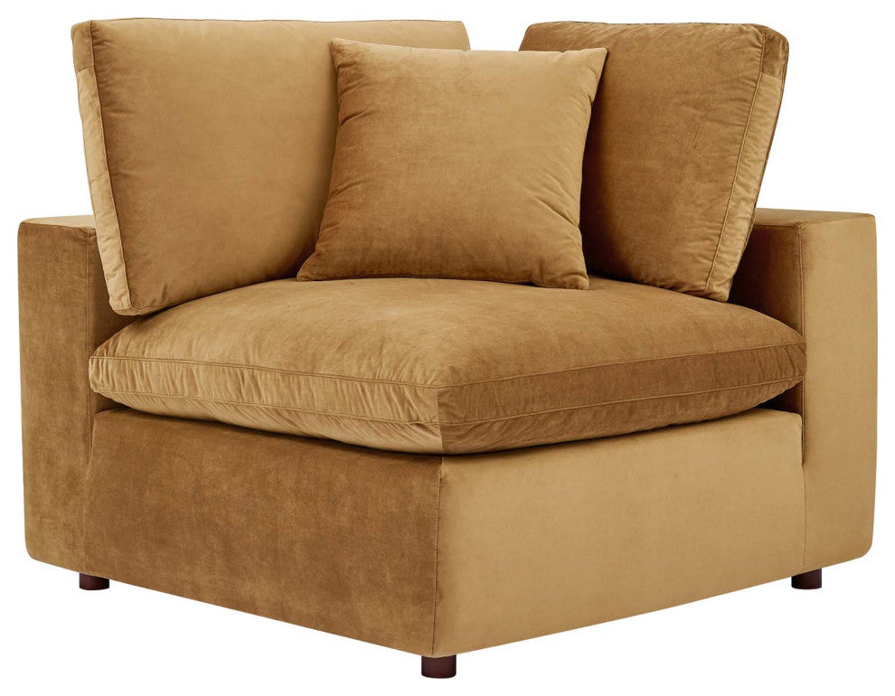 Commix Down Filled Overstuffed Performance Velvet Corner Chair Cognac