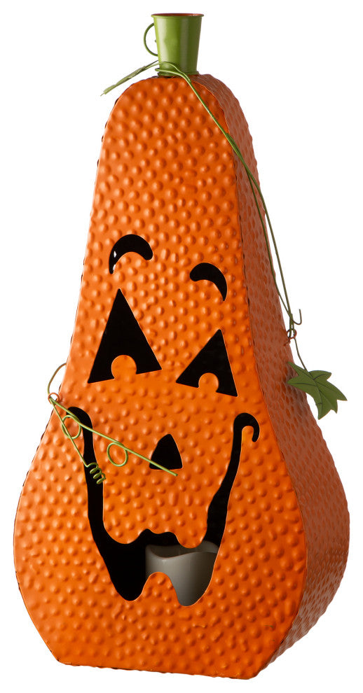 23.62"H Halloween Metal Jack-O-Lantern With LED Pillar