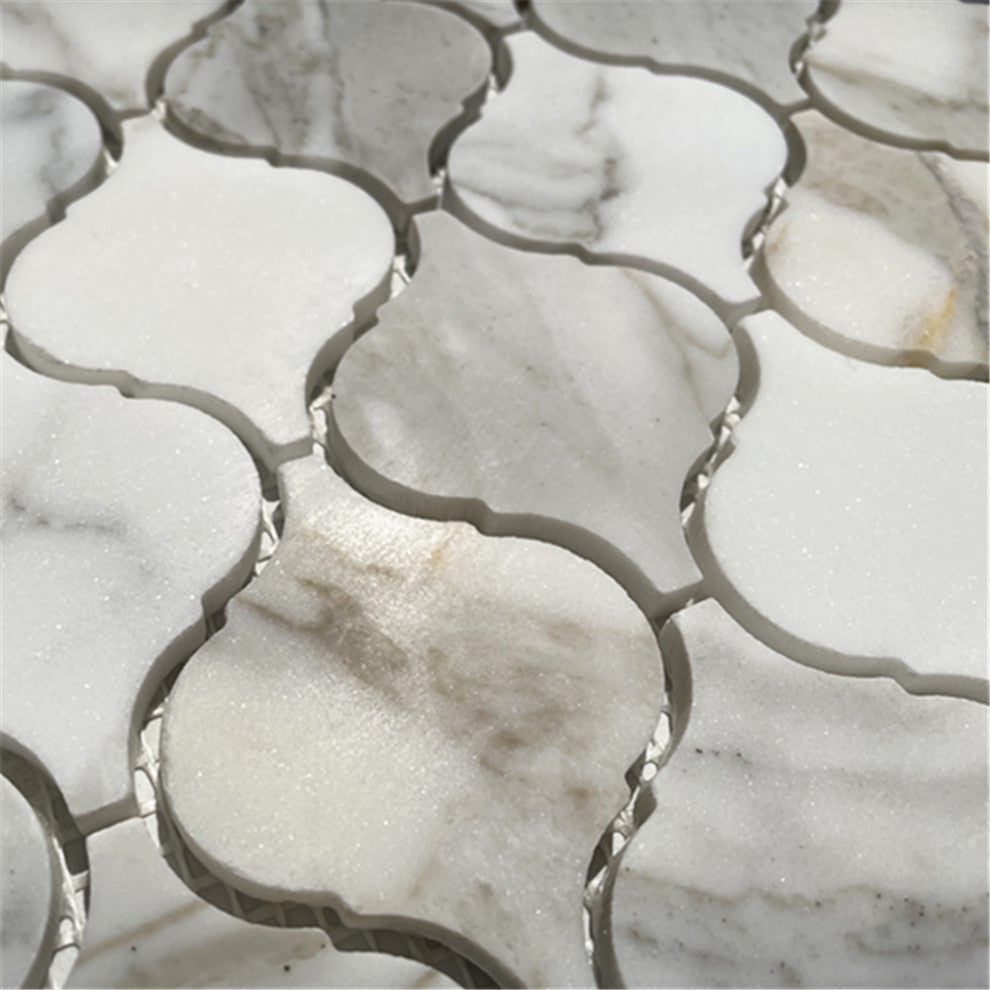 Calacatta Gold Calcutta Marble Arabesque Lantern Mosaic Tile Honed, 1 sheet