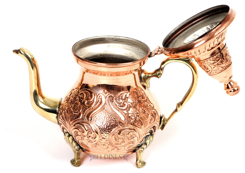 Hand Hammered Red Teapot, Hand Engraved and Hand Carved Copper Teapot
