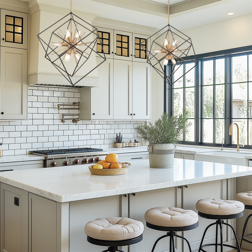 Kira Home Berkshire 27" Mid Century Foyer Geometric Pendant Light, Adjustable