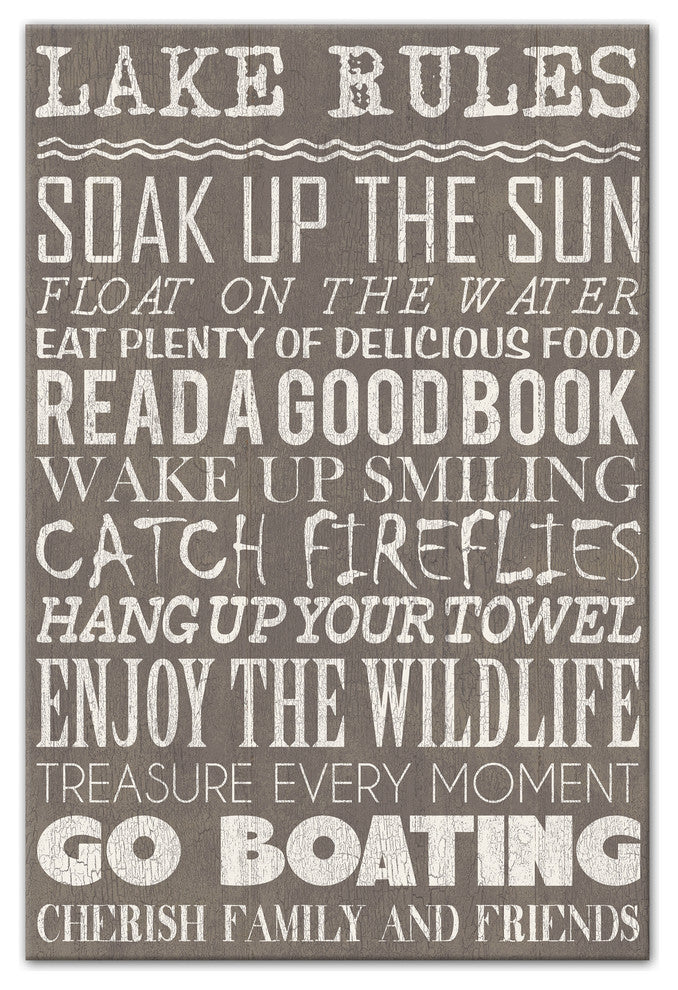 Lake Rules Gray Wall Art, 16"x24"