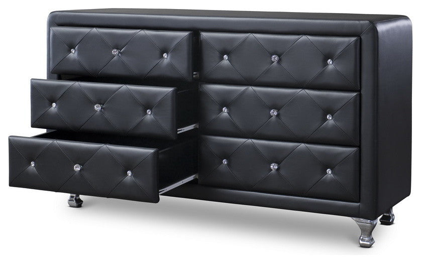 Luminescence Black Faux Leather Upholstered Dresser