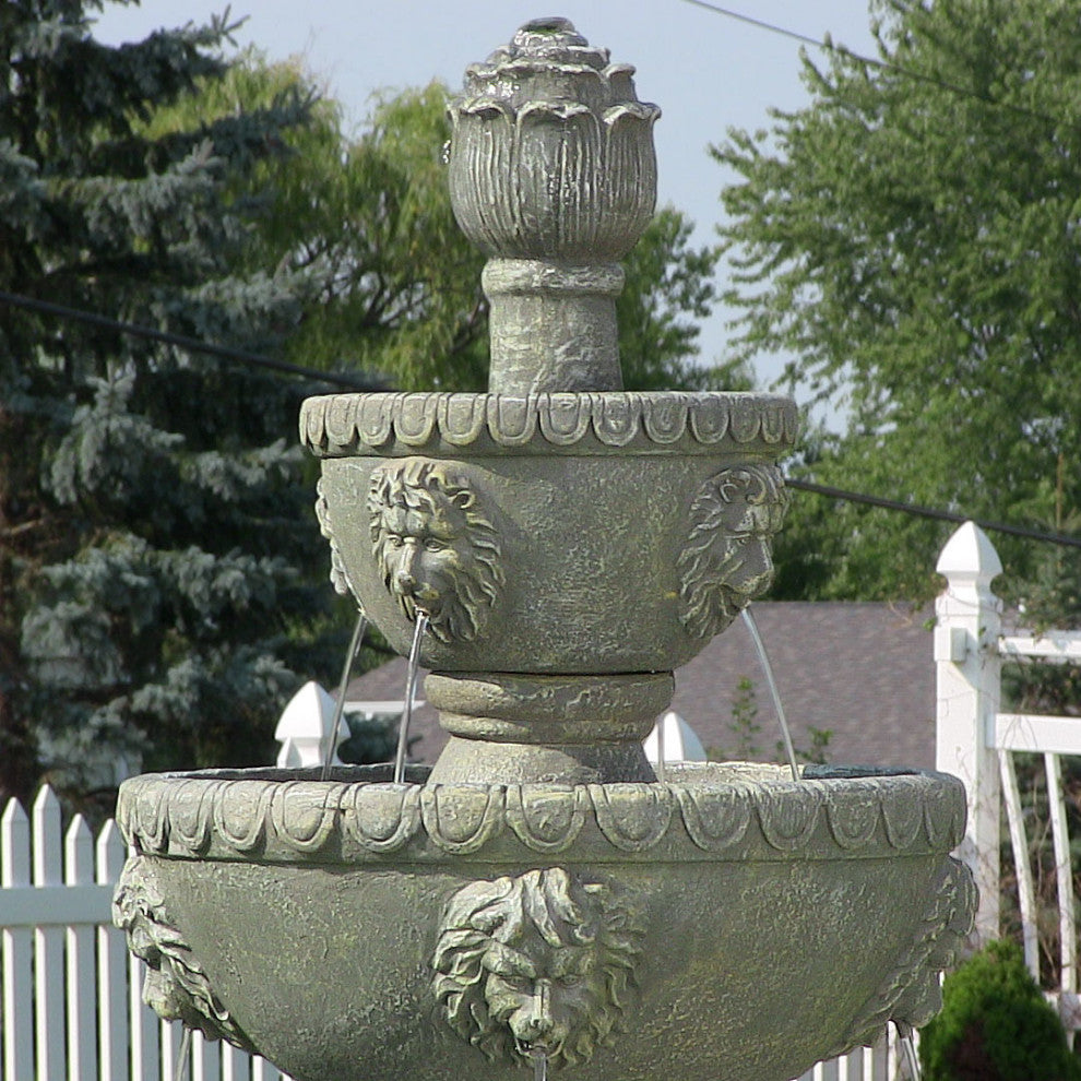 Sunnydaze 4-Tier Lion Head Outdoor Water Fountain Backyard Patio Feature - 53"