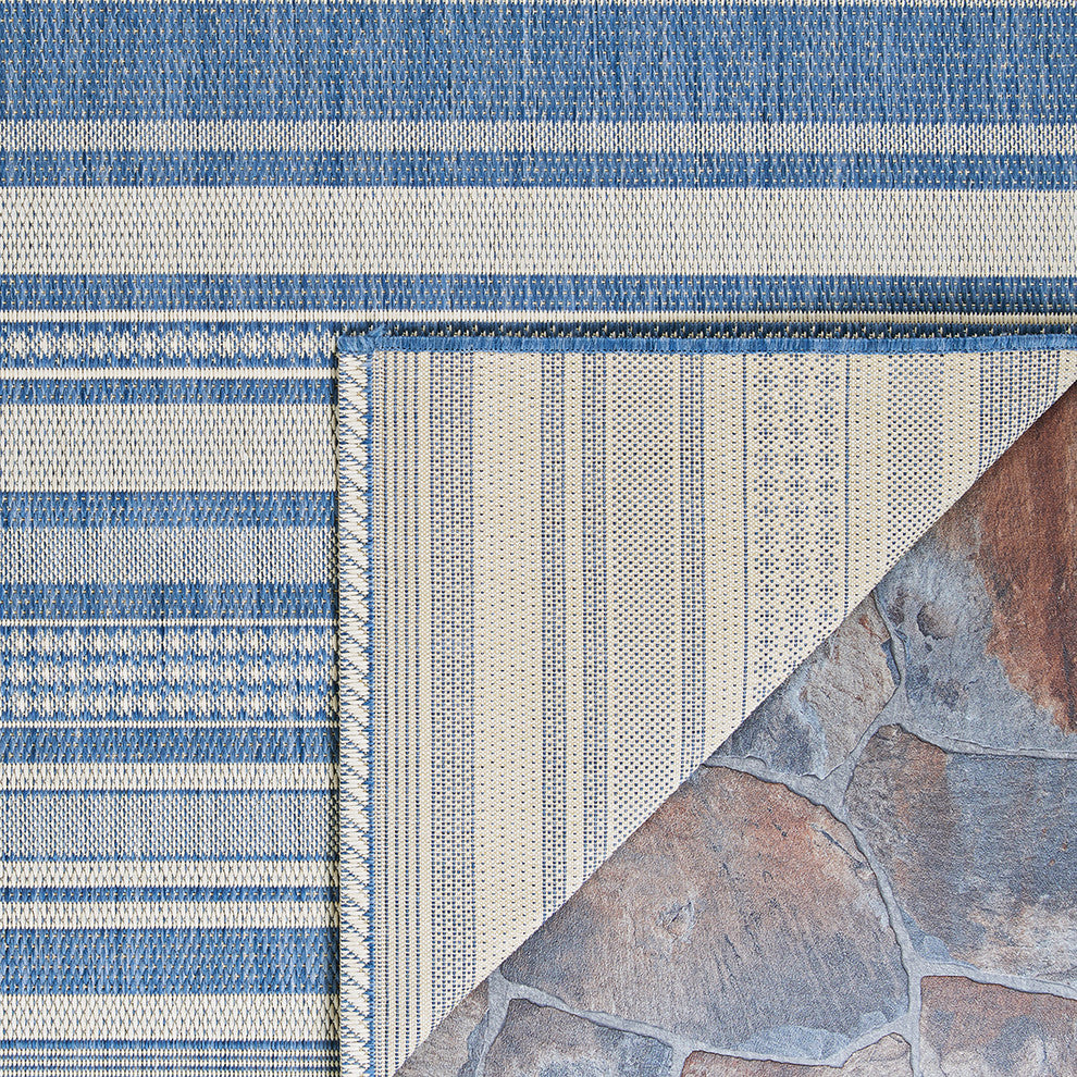 Couristan Recife Gazebo Stripe Outdoor Runner Rug, Champagne-Blue, 2'3"x11'9"