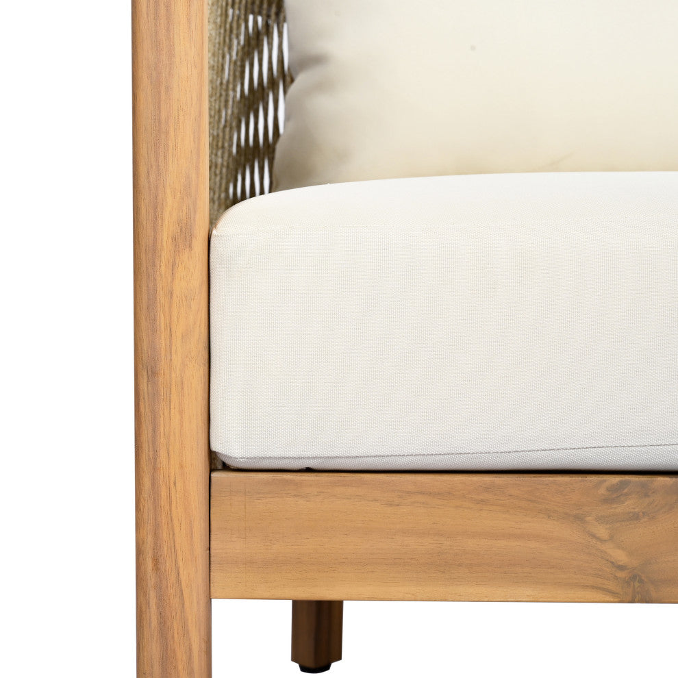 GDF Studio Outdoor 3-Seater Patio Acacia Wood Sofa, Teak/Beige