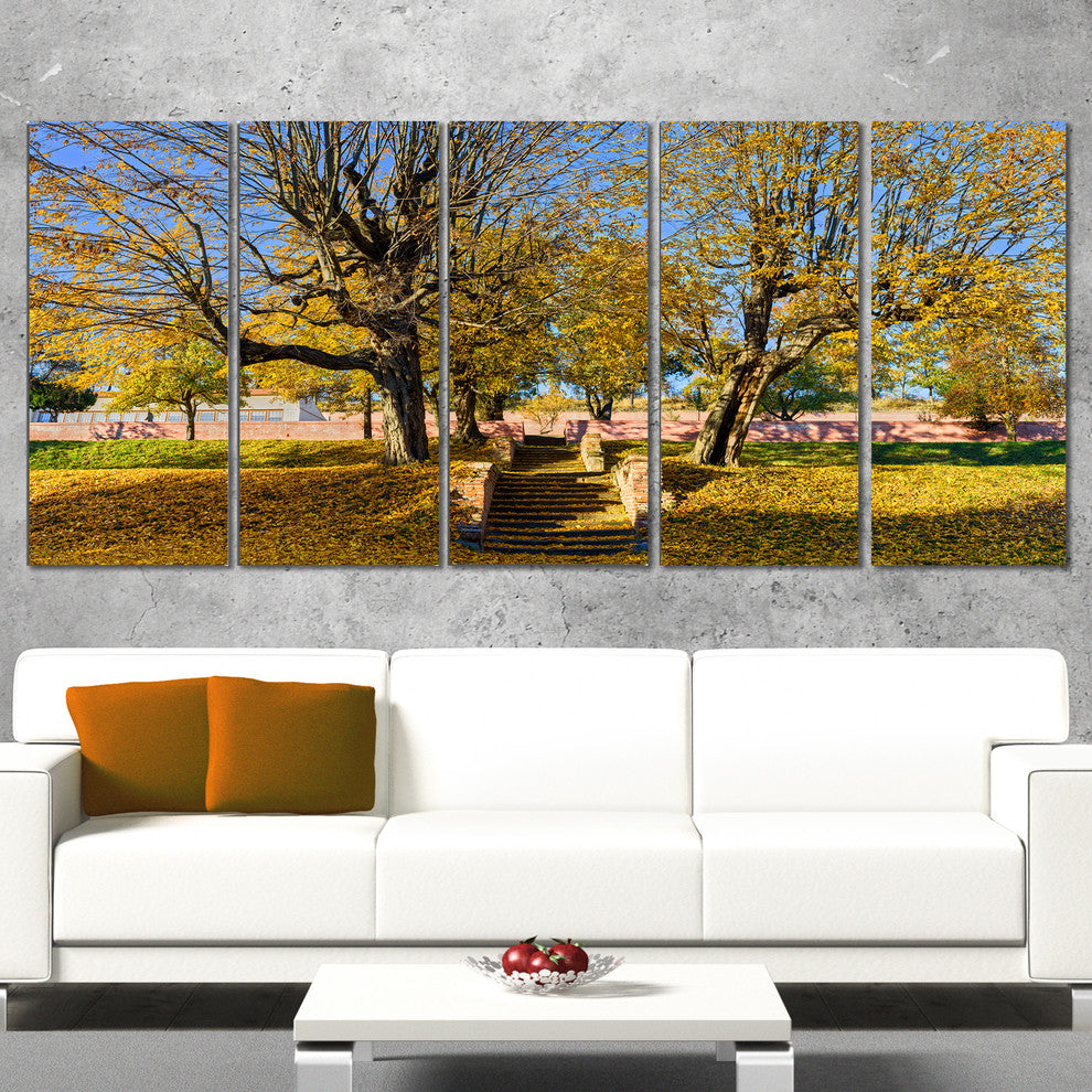 "Stone Stairs in Park in Fall" Landscape Wall Art, 60"x28", 5-Panels