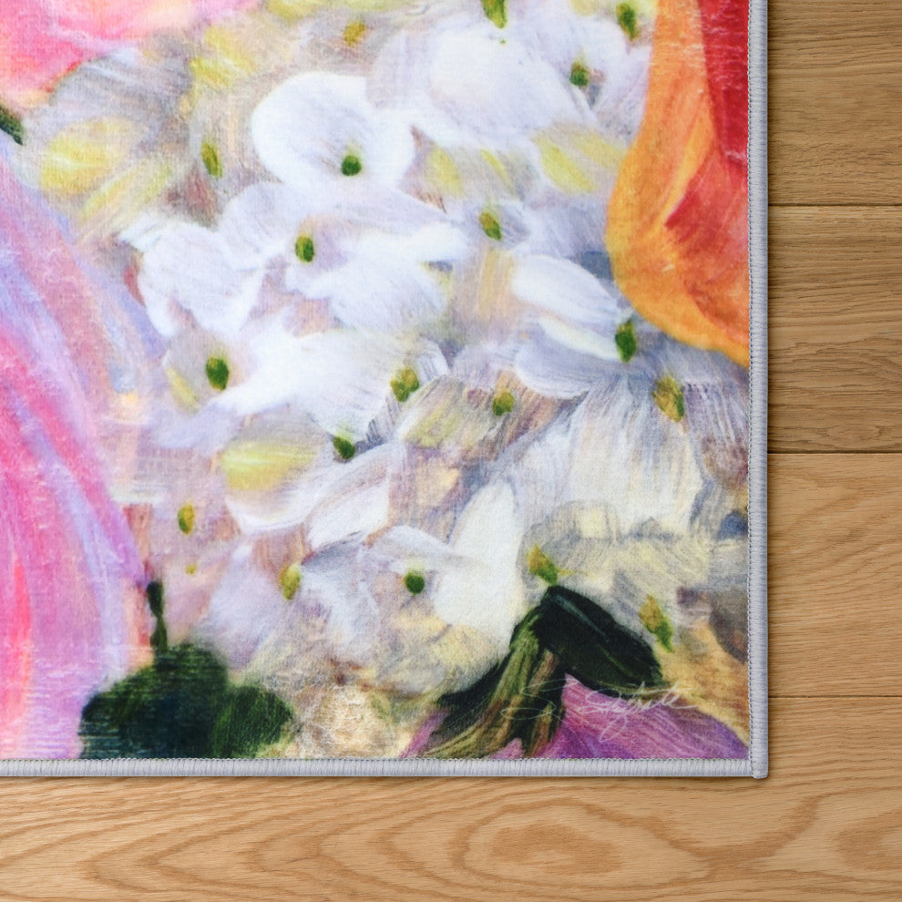 Yellow and Violet I Hand Washable Flowers Power-loomed Art Area Rug, 5'x7.5'