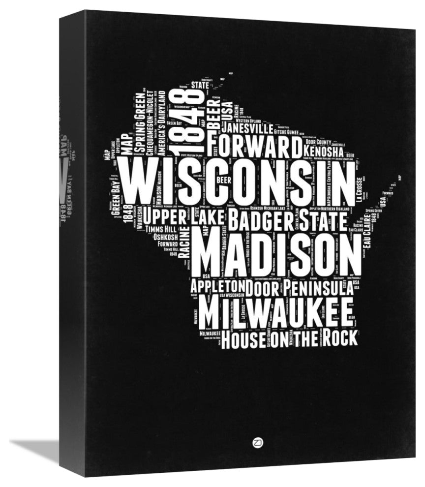 "Wisconsin Black and White Map" Fine Art Print