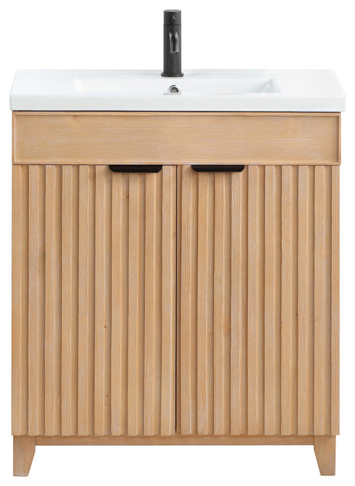 Palos Bathroom Vanity, Fir Wood Brown, 30", Ceramic Top, No Mirror