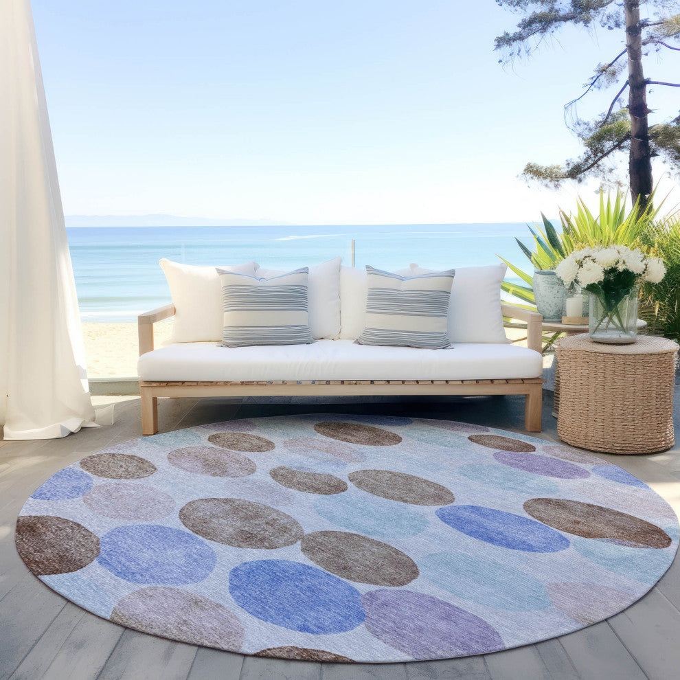 Machine Washable Indoor/Outdoor Chantille ACN1898 Sky 8' x 8' Round Rug