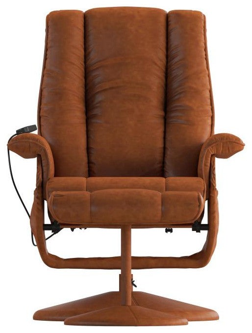 Hall Massaging Multi-Position Recliner and Ottoman with Wrapped Base, Brown