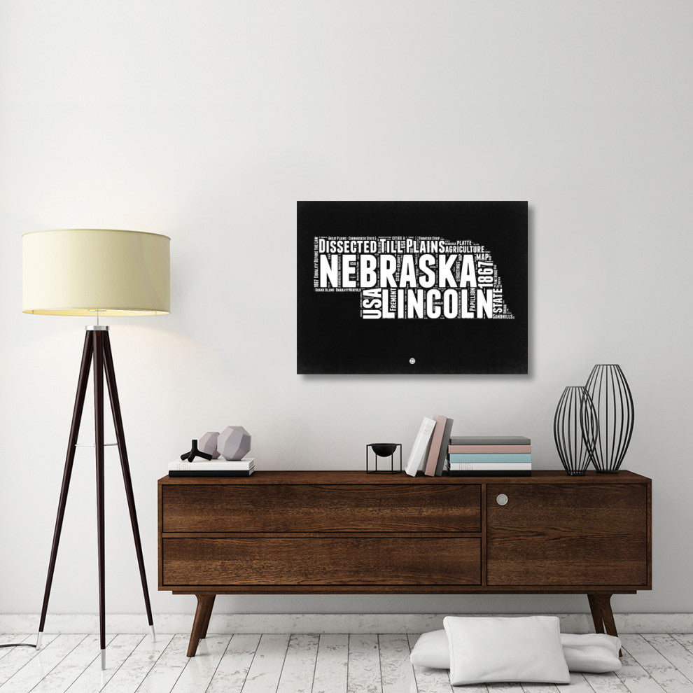 "Nebraska Black and White Map" Fine Art Print