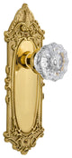 Victorian Plate Privacy Crystal Glass Door Knob, Polished Brass