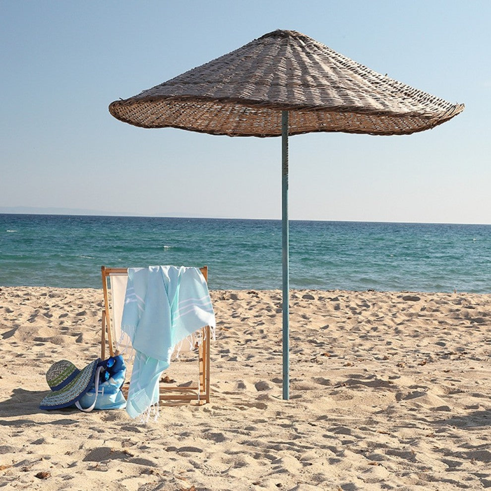 Linum Home Alara Turkish Pestemal Beach Towel, Soft Aqua/White Stripes, 70"x38"