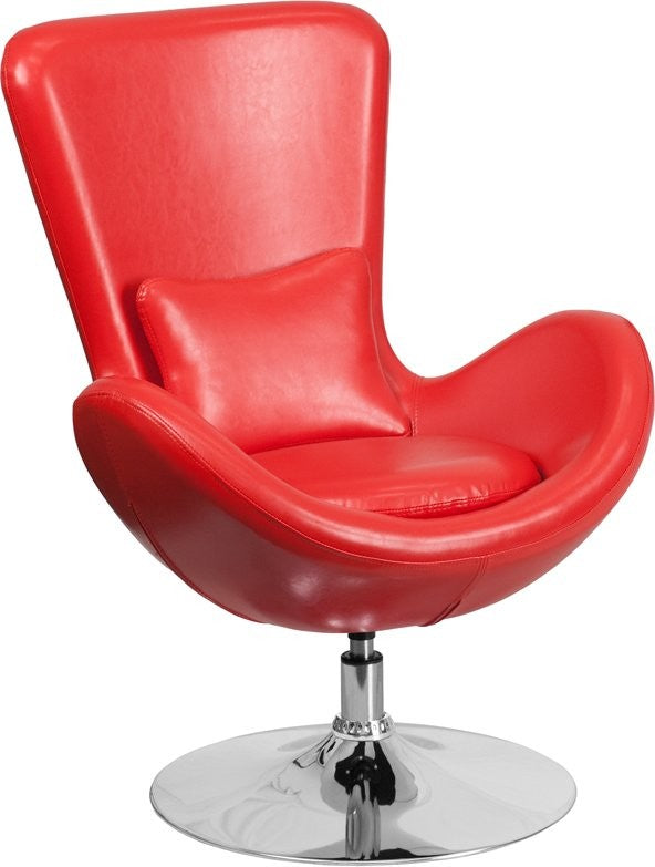 Brielle Black Fabric Side Office Egg Chair, Curved Arms, Red, Leather