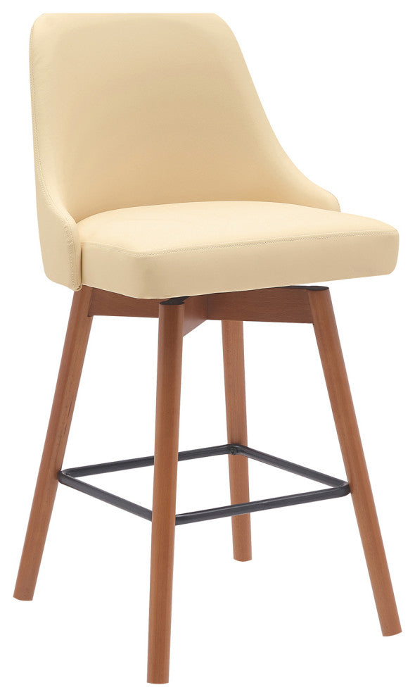 Sicily Swivel Walnut Wood Stool, Cream Faux Leather, 26"