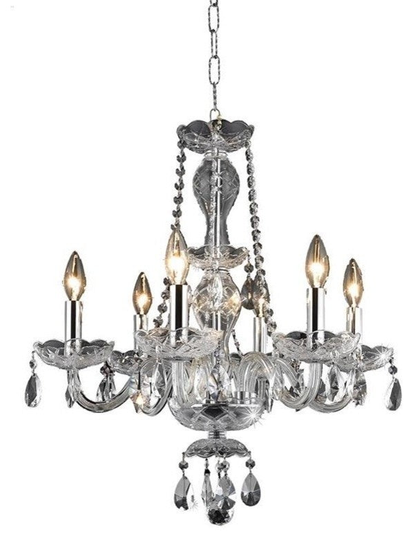 Elegant Princeton Dining Room Light, Chrome Finish With Royal Cut Crystal