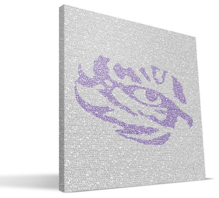 LSU Tigers Typo Canvas Print, 16"x16"
