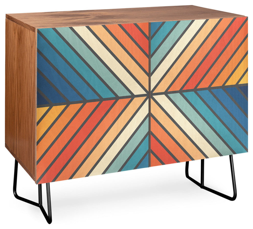 Deny Designs Celebration 1 Credenza, Walnut, Black Steel legs