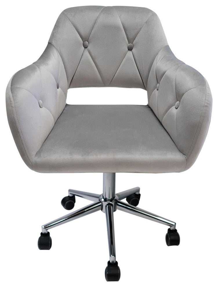 Brittney Tufted Leatherette Vanity Chair, Cool Grey Velvet